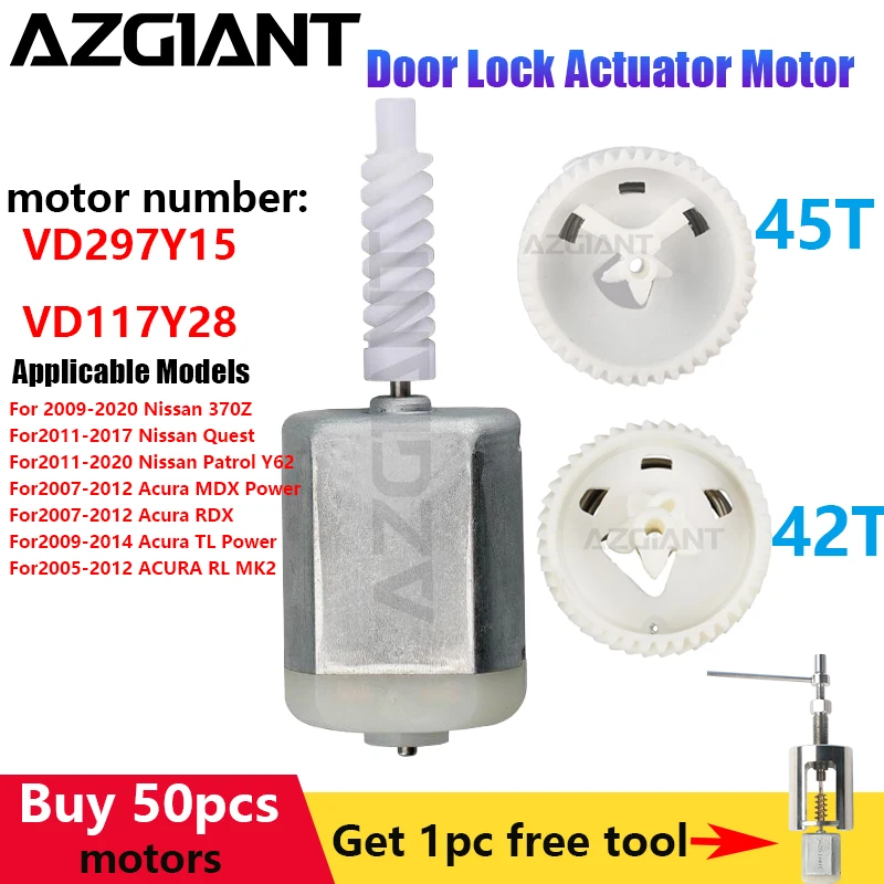 AZGIANT VD117Y28 Car Center Door Lock Motor Gear for Nissan 370Z Quest Patrol Y62 Acura MDX/TL Power RDX RL MK2 VD297Y15 repair