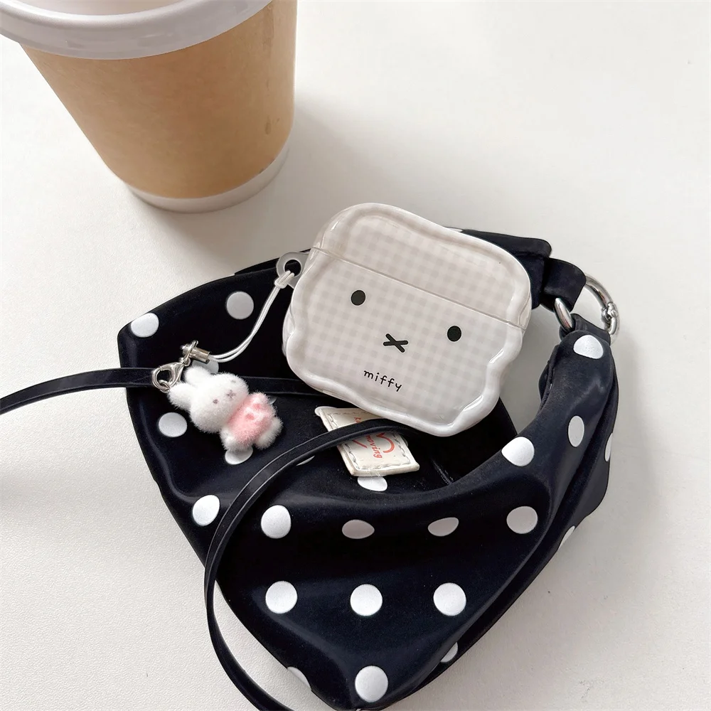 

Korean Plaid Miffy Rabbit Silicone Earphone Case Cove for Apple Airpods 4 3 2 Pro 2 Pro 3 Funda With Charm Pro3 Headphone Cases