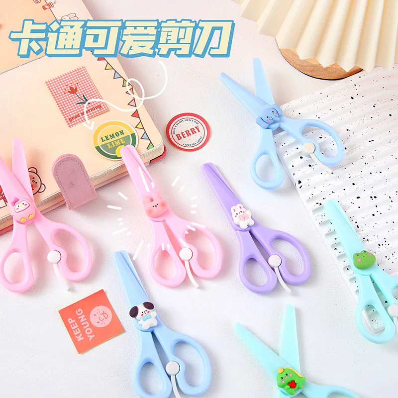 Cartoon Scissors Safety Handmade Paper Cuttings Scissors Student Kindergarten School Handheld Account Sticker Cutting Knife