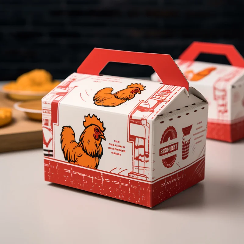 10 00piece.Custom.Disposable White Custom Logo Packaging Lunch Paper Boxes With Handle Salad Fried Chicken