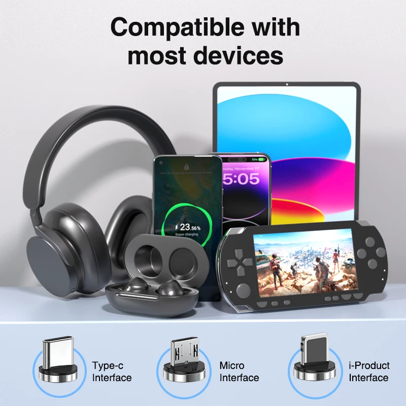 KUULAA 3 in 1 Magnetic Cable 540° Rotate Fast Charging Magnet Charger Micro USB Type C Cable Mobile Phone Cord For iPhone Xiaomi