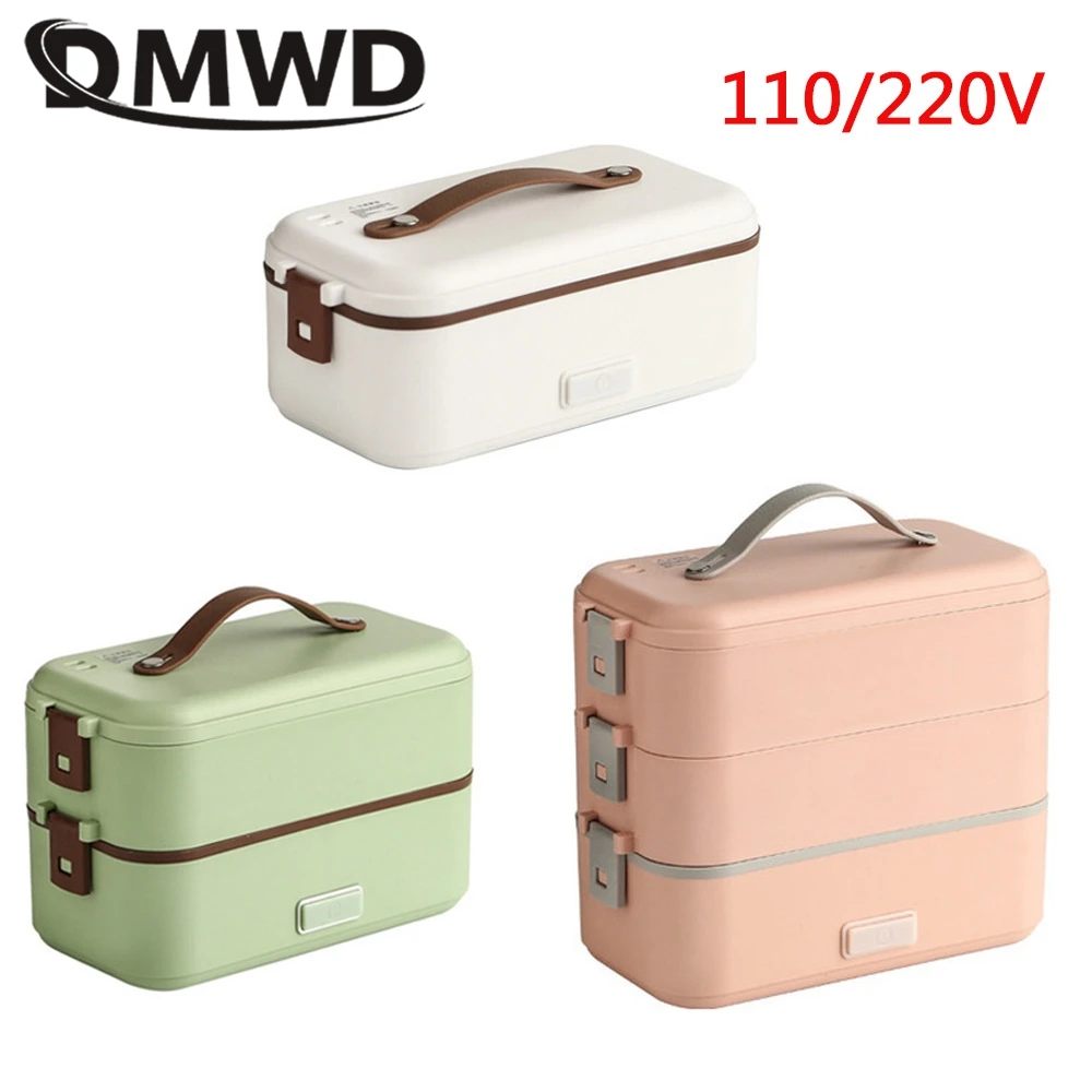 DMWD แบบพกพาหม้อหุงข้าวความร้อนกล่องอาหารกลางวันไฟฟ้าอาหารความร้อนเครื่องทำความร้อน Steamer Cooking คอนเทนเนอร์สำนักงานอุ่น110/220V
