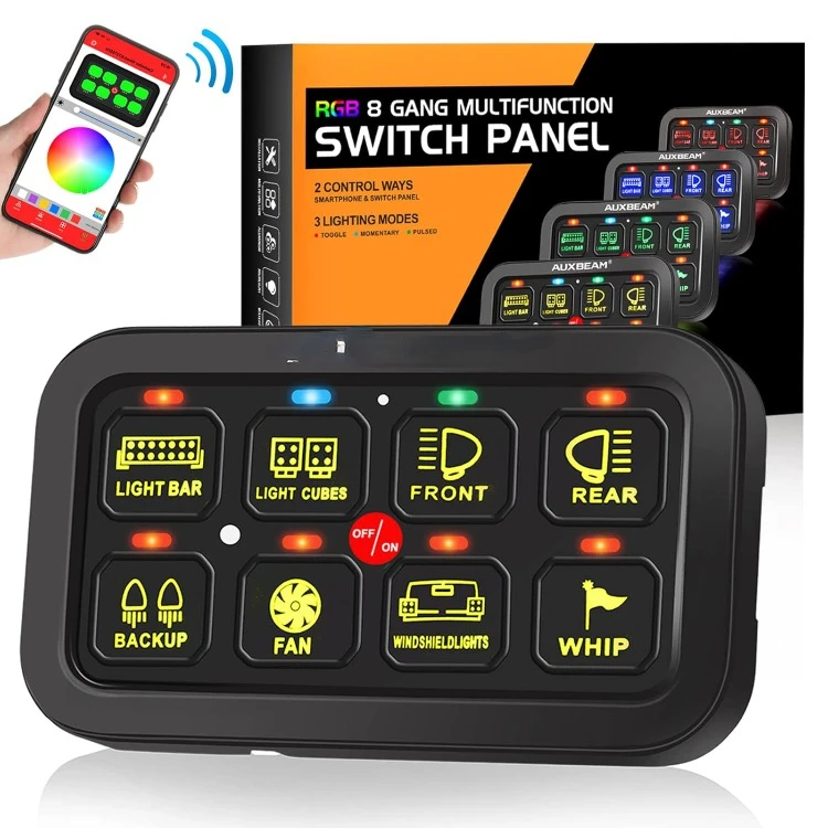 Switch Panel RGB AR-800 Toggle Momentary Pulsed Bluetooth Switch Panel for Truck SUV UTV ATV Marine RV Camper Van,