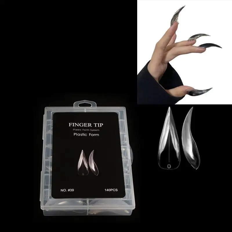 140pcs/box Acrylic Short Curved Stiletto Nail Dual Form For Nail Extension Of 3D Cat's Claw Sculptural Nails Full Cover Molds
