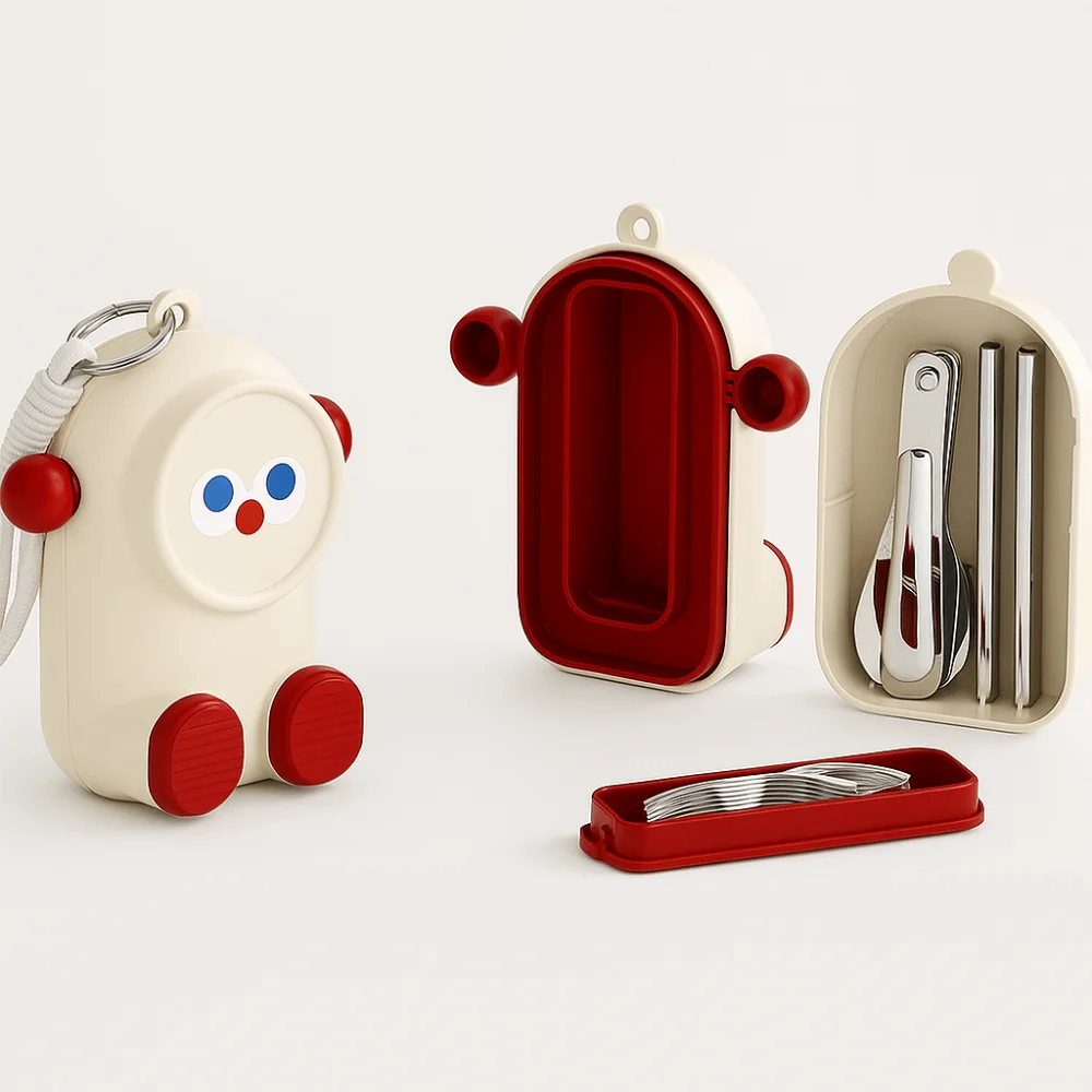 

Dopamine Cartoon Cutlery Set Assembled Design Robot Shape Children Chopsticks Spoon with Storage Box Tableware for Students