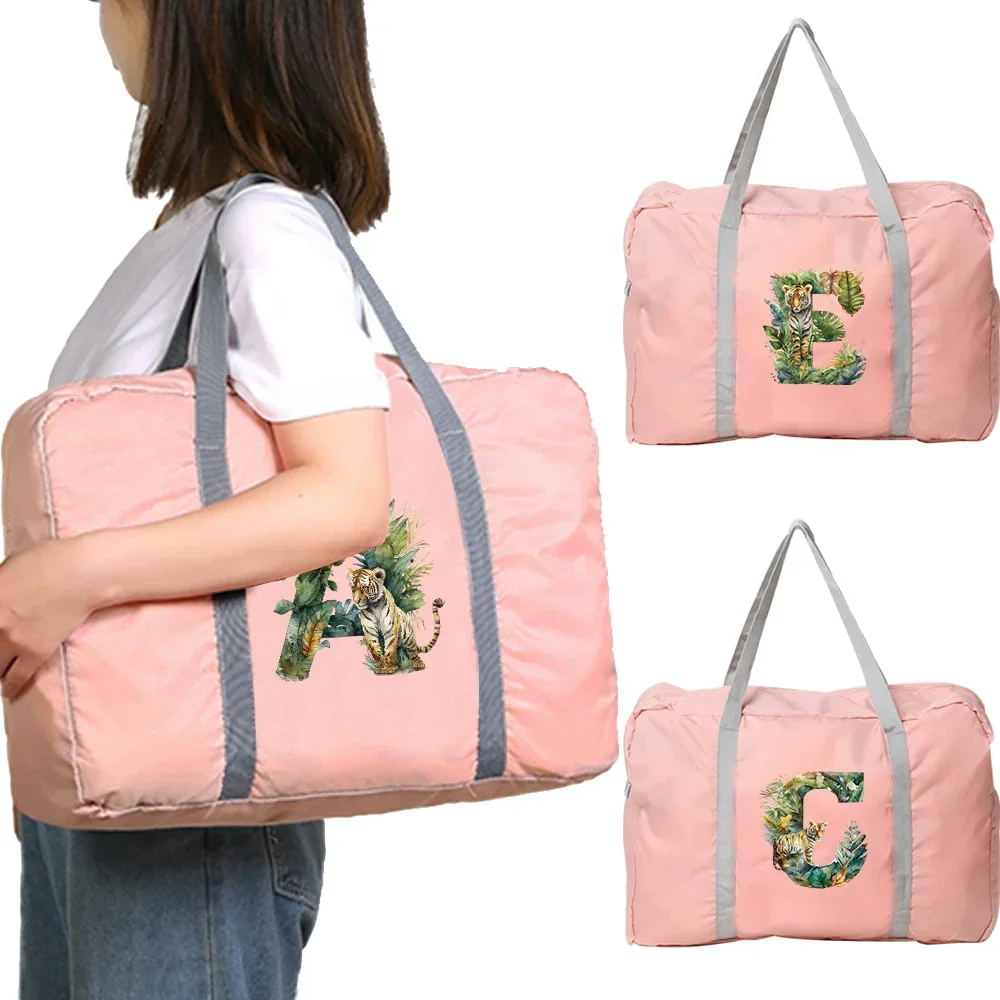 Jungle Tiger Letter Print Pattern Reusable Foldable Large Size Travel Bag Clothes Eco Storage Bagitem Home Grocery Storage Bag
