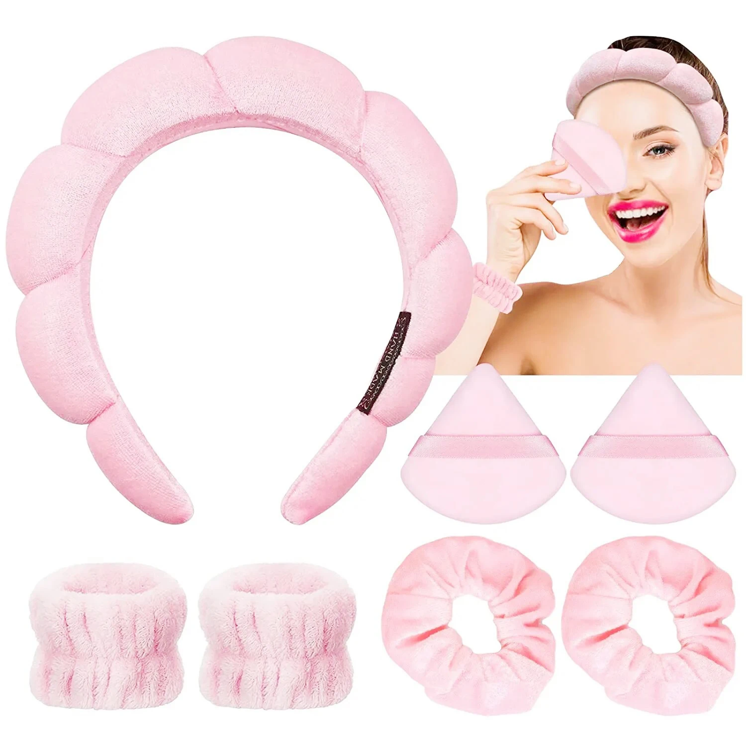 7Pcs Fashion Microfiber Wash Wristband Makeup Headband Spa Bubble Headband For Face Wash Makeup Shower Skincare Products