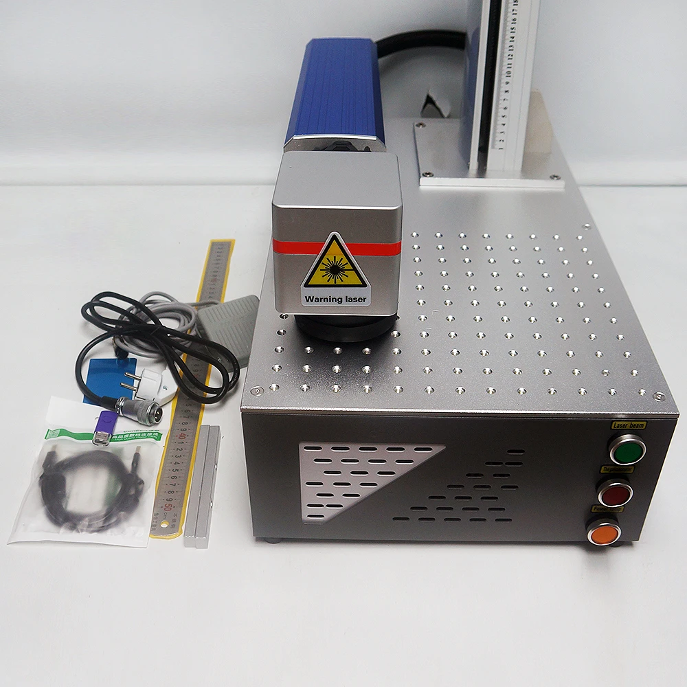 60W JPT Desktop Fiber Laser Marking Machine 20W 30W 50W Raycus Metal Engraver With Rotary Axis For PVC Plastic Stainless Steel