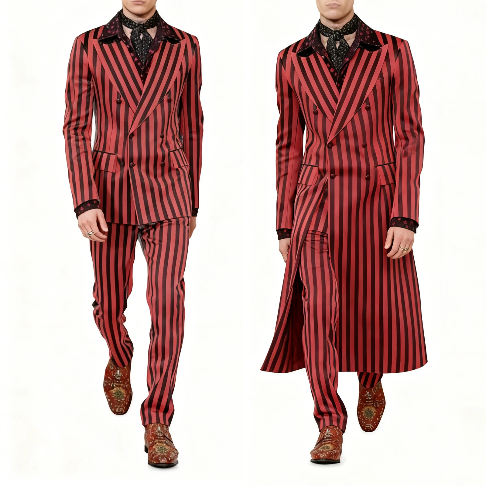 بدلات رجالية مخصصة + معطف طويل 3 قطع بدلات ربيعية رفيعة مخططة رابط خاص لبدلات XL ومعاطف 2XL #1