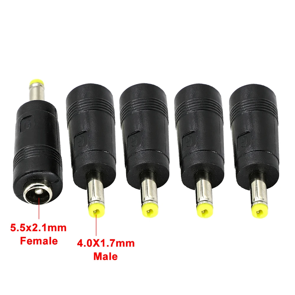 5pcs DC Power 5.5 X 2.1mm Female To 4.0 X1.7mm Male DC Plug Adapter Connector For Laptop Notebook Charging Interface Conversion