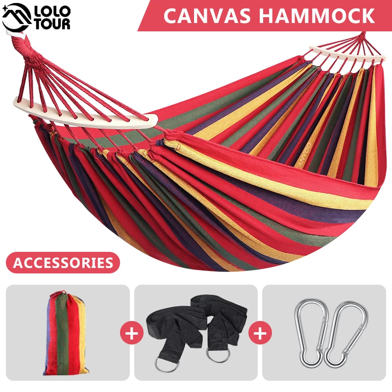 

98*59 inch Outdoor Canva Camping Hammock Upgraded Thickened Hammock With Two Anti Roll Balance Beam Hanging Chairs Garden Swings