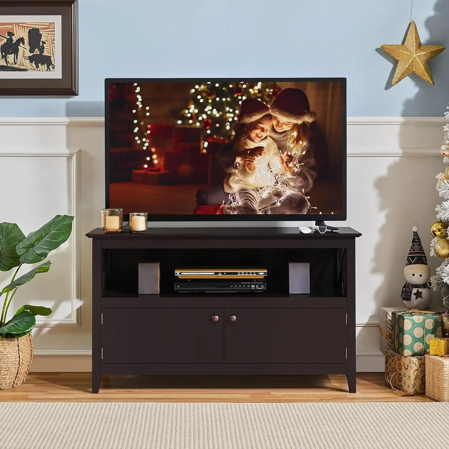 Wooden TV Stand for TVs Up to 50 inch, Media Entertainment Center Table, TV Cabinet Table with Storage Open Shelf