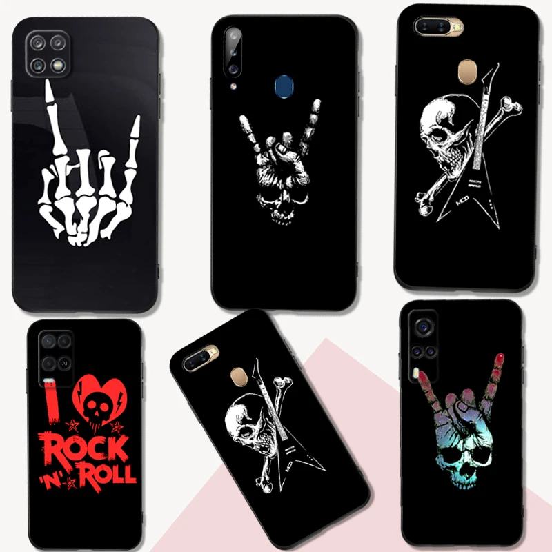 Black Tpu Case For OPPO A17 A17K A57 A57E A57S A77 A77S 2022 4G 5G Rock Roll Skull