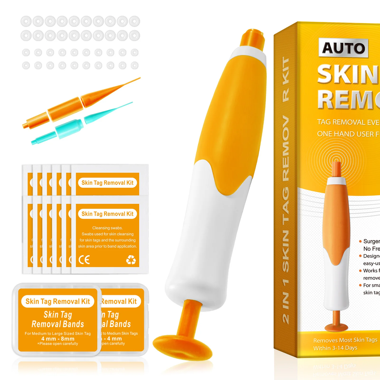 

Auto Skin Tag Removal Kit For Small to Large Skin Tags 2-8mm With Cleansing Swabs and 2 Size Bands Easy To Use Skin Care Tool
