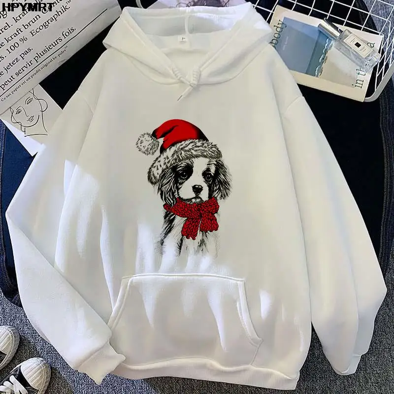 Outono inverno casual esportes senhoras menina kawaii com capuz topos bonito cão impresso fino velo mangas compridas pulôver dos desenhos animados streetwear