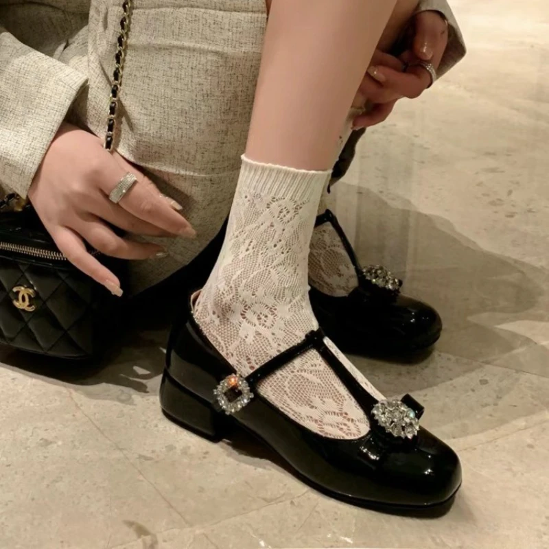 2024 Square Heel Round Toe Solid Sandals for Women New Hot Sale Fashion Buckle Strap Ladies Shoes Rubber Shallow Women's Sandals