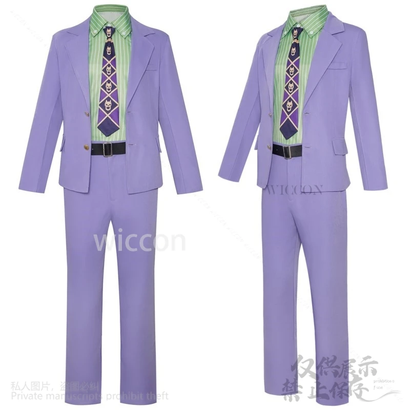 Kira 섹시한 남자 요시카게 의상 애니메이션 코스프레 Bizarreee 회사원 의류 보라색 제복 정장 넥타이 가발 다이아몬드 맞춤형