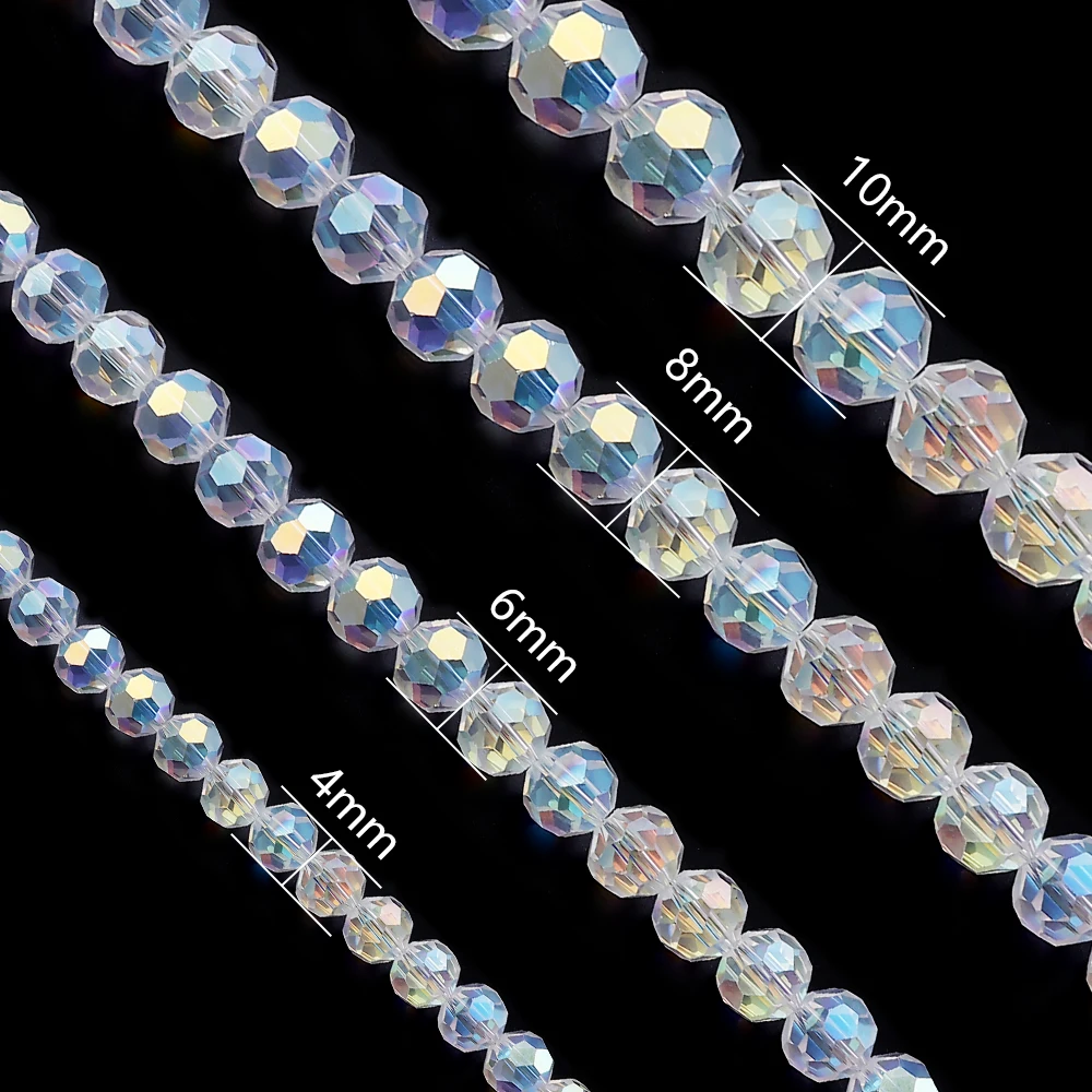 1 Strand/Lot Faceted Crystal Round Beads AB Color Rhinestone Ball Shape Bead for Jewelry Making DIY Bracelet Beading Accessories