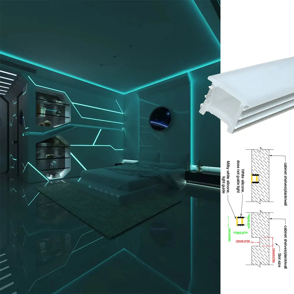 12x12mm 1-5M neonowe światło rura silikonowa do konfigurowalnego liniowego profilu LED w szafce szafa regał sufit