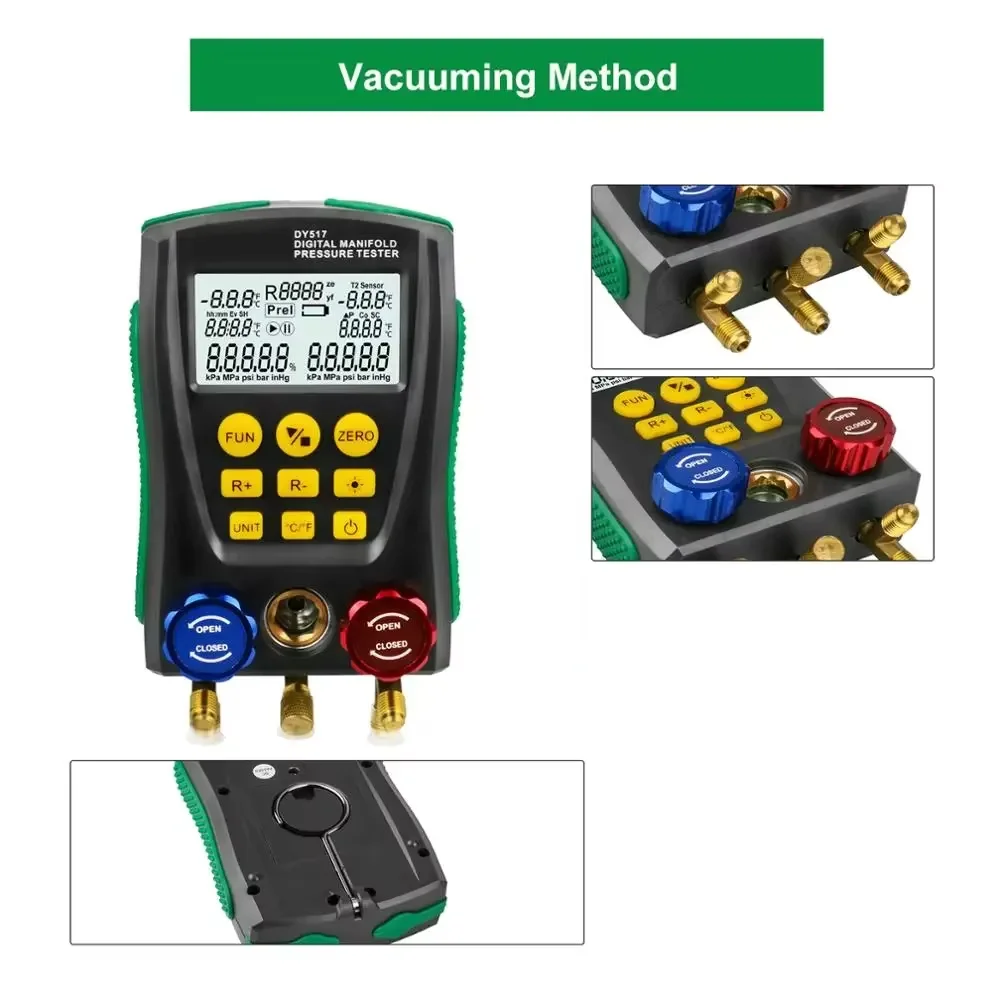 DUOYI DY517 Pressure Gauge  Manifold Digital Vacuum HVAC Meter Pressure Temperature Tester R410A Refrigerant Test