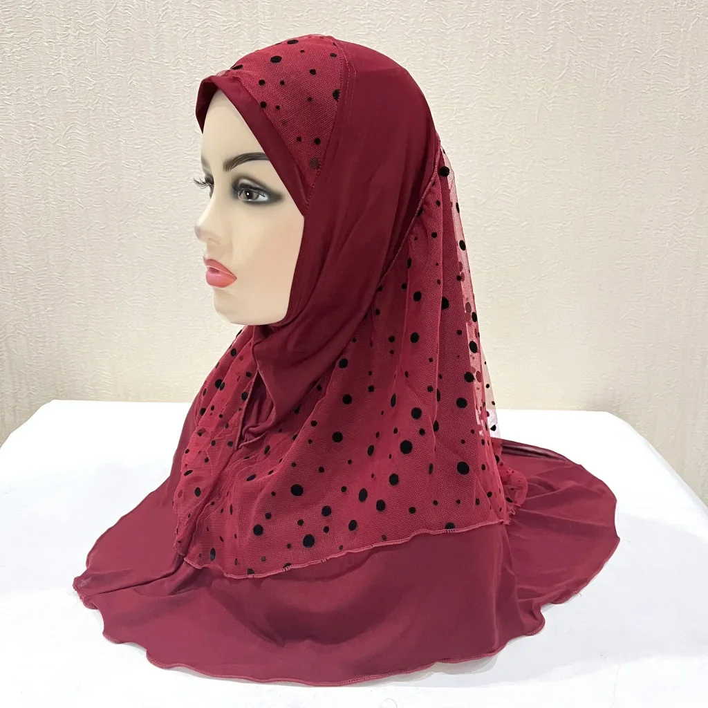 

Fashion Polka Dot Mesh Hijab Muslim Women Instant Scarf Turban Amira Islam Prayer Hijabs Arab Head Wrap Pull On Headscarf 12pcs