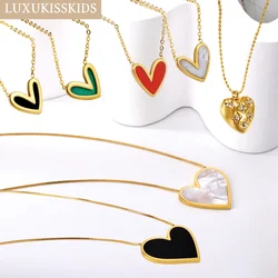 LUXUKISSKIDS Romantic Heart Pendant Necklace Black/White Shell Love Charms Women/Girls Exquisite Clavicle Choker Steel Jewelry