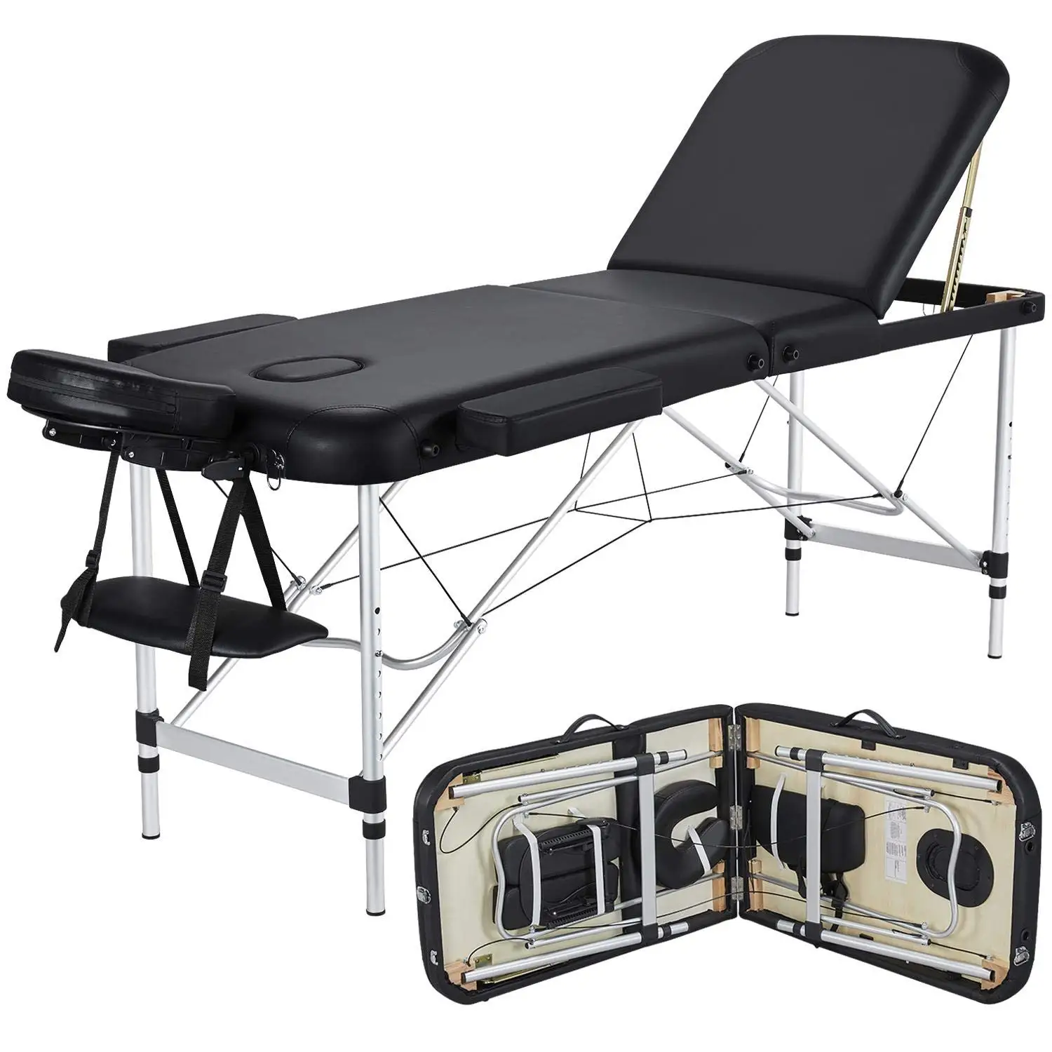 Massage Tables Portable Tattoo Table Adjustable Lash Bed Aluminium 3 Folding Spa Bed with Non-Woven Bag 24 inch Wide