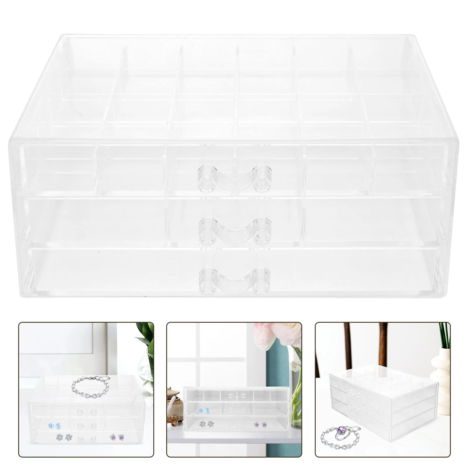 Multi-Gird Transparent Earring Storage Box Clear Jewelry Organizer Nail Charm Holder Beads Storage Desktop Manicure Accessory