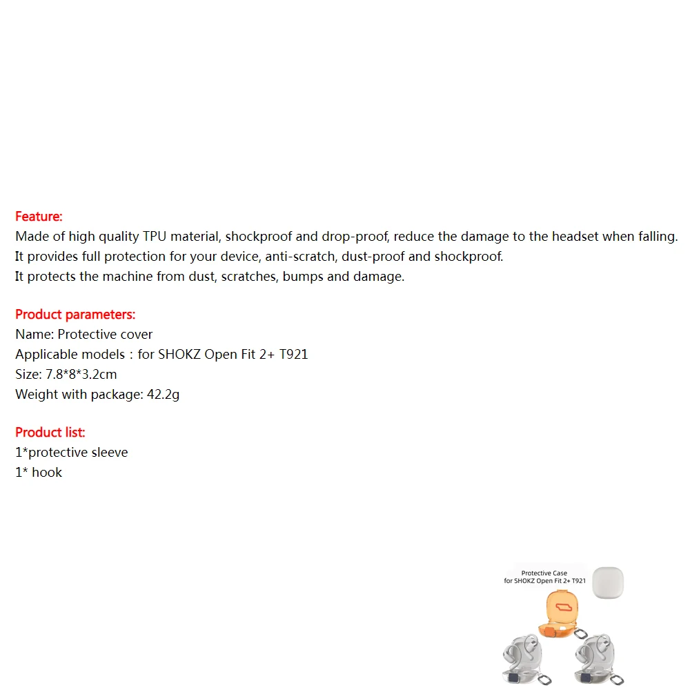 

Protective Case for SHOKZ OpenFit2+T921,TPU Hard Shell Shockproof Cover with Hook,Anti Drop Skin for Open Ear earphone Accessory