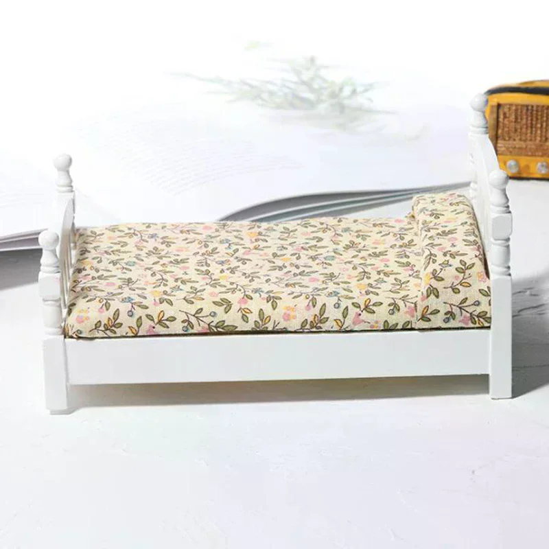 1:12 Dollhouse Miniature White Toy Bed Furniture Bedroom Doll House Bed
