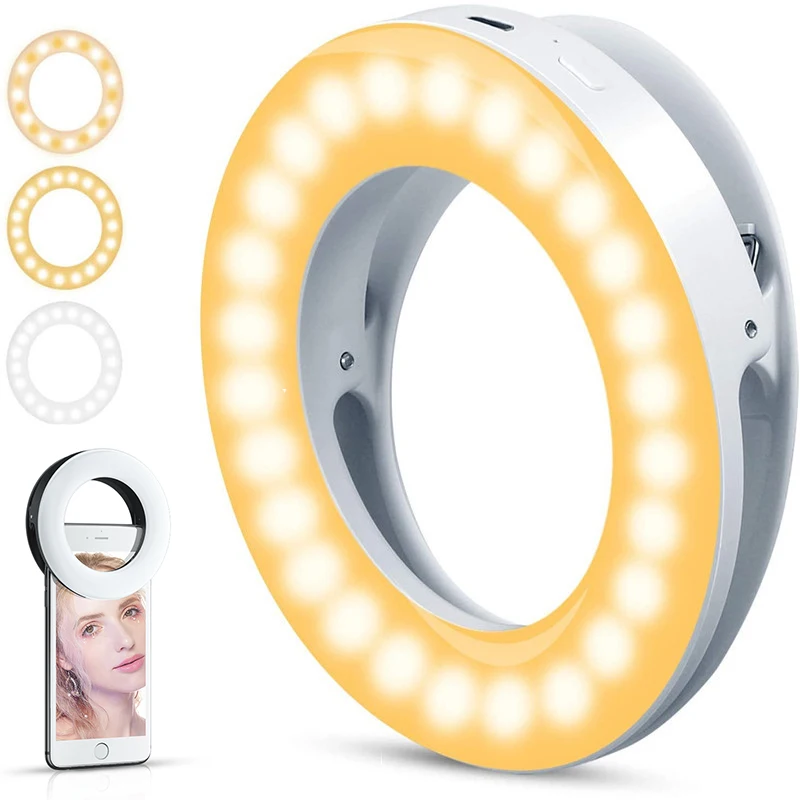 Upgrade 3200K-6500K LED Clip Ring Light 40 LED Lamp Selfie Fill Lights For iPhone Andriod Mobile Phone USB Charge Enhancing Lamp