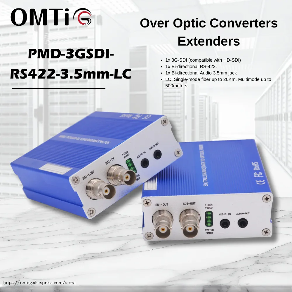 

OMTiG HD SDI To Fiber SM 20Km One Set Broadcast Quality 3G-SDI Over Optic Converters Extenders,RS422 3.5Mm Audio / Tally