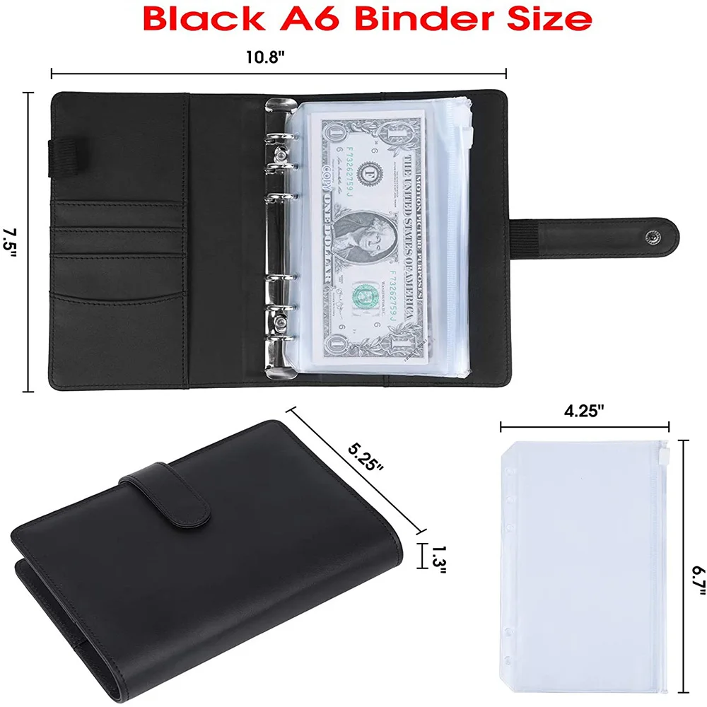 A6 Binder and 12 Transparent PVC Envelopes, Budget Binder with Cash Envelopes for Budgeting, Mini Binder Pockets Money Budget