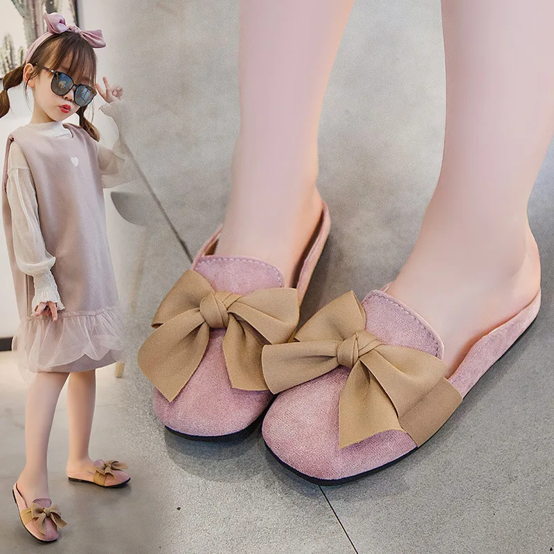 

Children's slippers girls' sandals Baotou half drag bow shoes