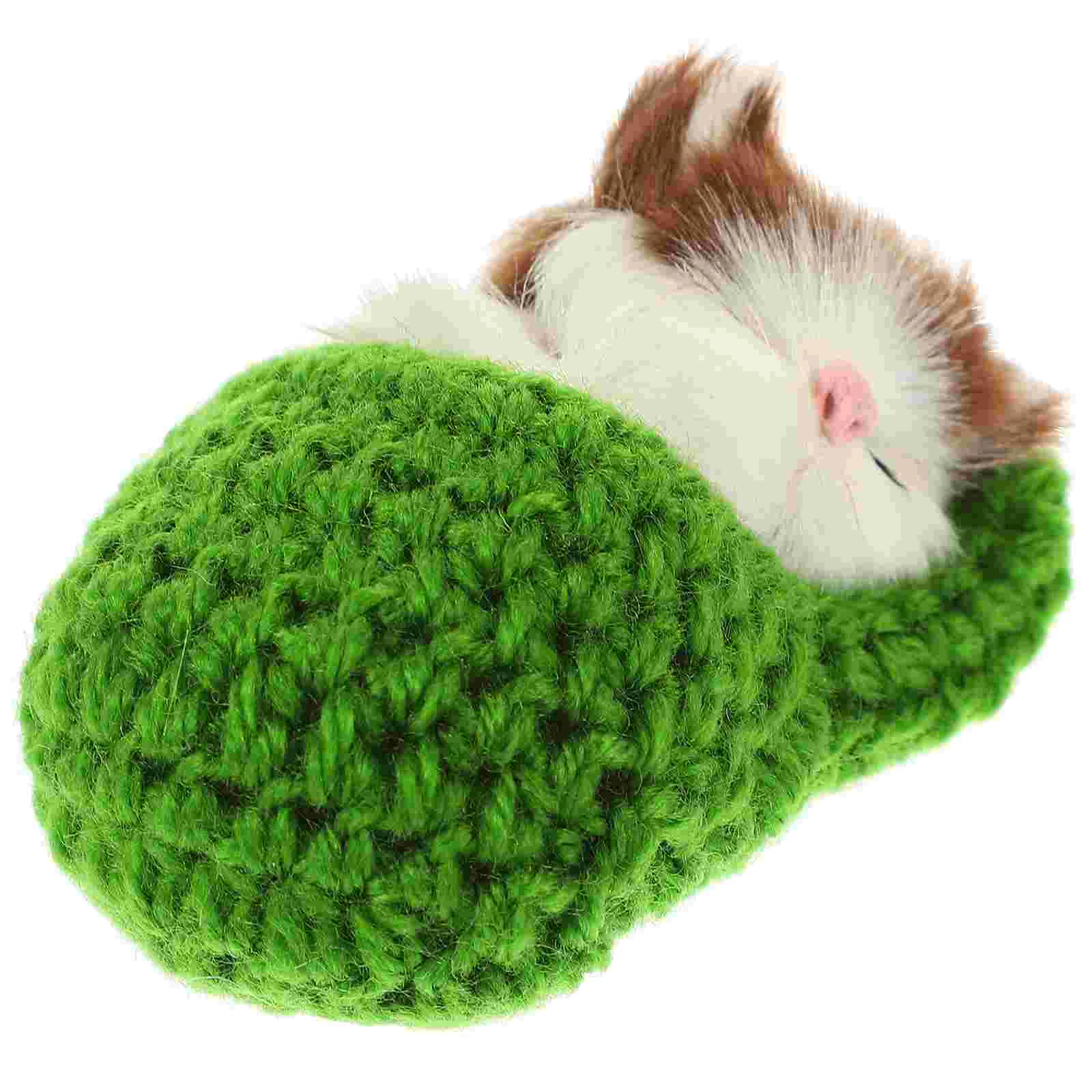 Sleeping Cat Toy Mini Kitten Shoe Fluffy Green Slipper Meows Sounds Decor Hand Gift for Kids