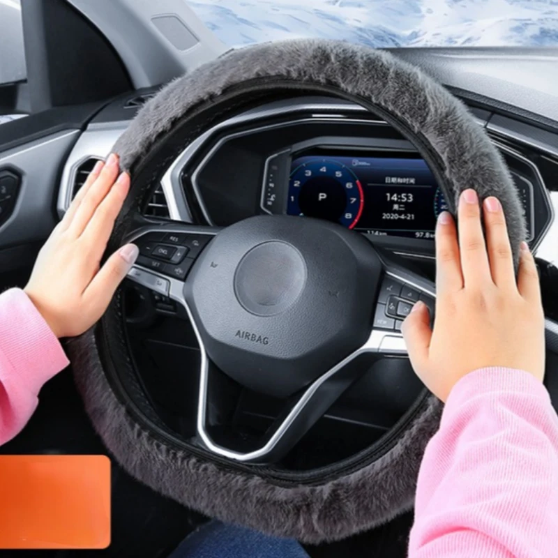 Microfine non-slip winter winter winter winter winter handlecover fur cover for steering wheel, warm Winter Car Interior Protects Cover