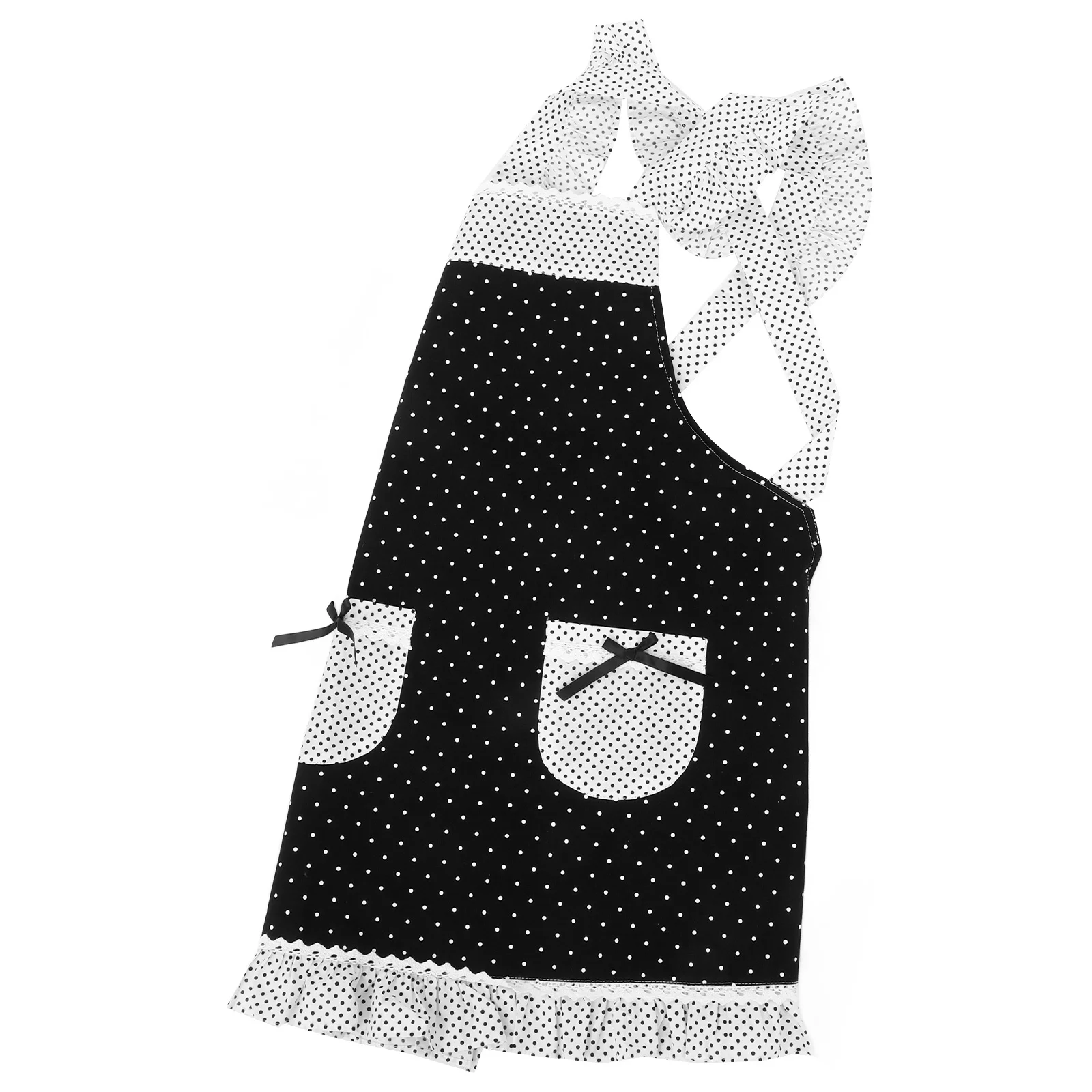 

Black Lace Polka Dot Apron Retro Ruffle Vintage Cooking Aprons Waitressing Maid Women Kitchen Cute Apron Dress