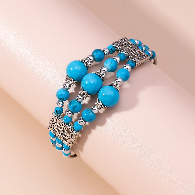 Böhmische Türkis-Perlenarmbänder für Damen, handgefertigte Armbänder und Armreifen mit Steinperlen, Mädchen-Party- und Feiertags-Schmuck, Geschenke – Detail 6