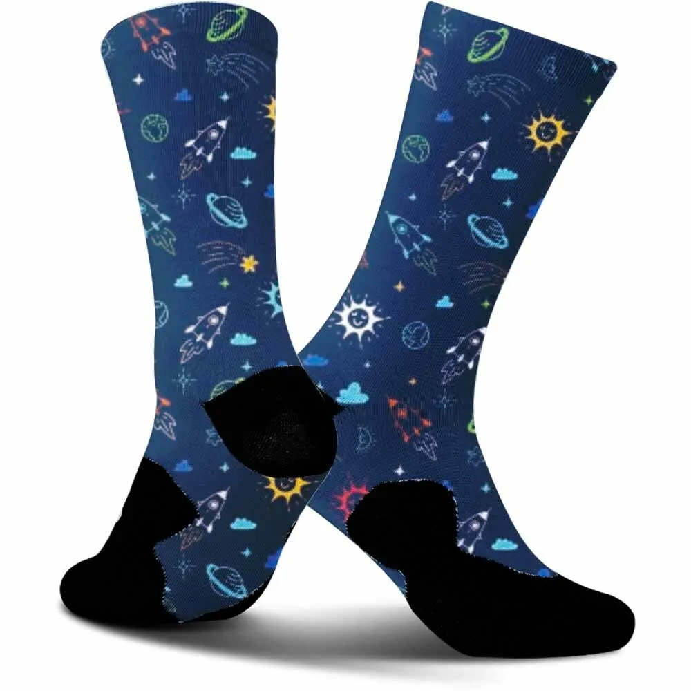 New creative space element pattern sports cycling socks, fashionable trend, unisex, sweat absorbing, breathable, durable