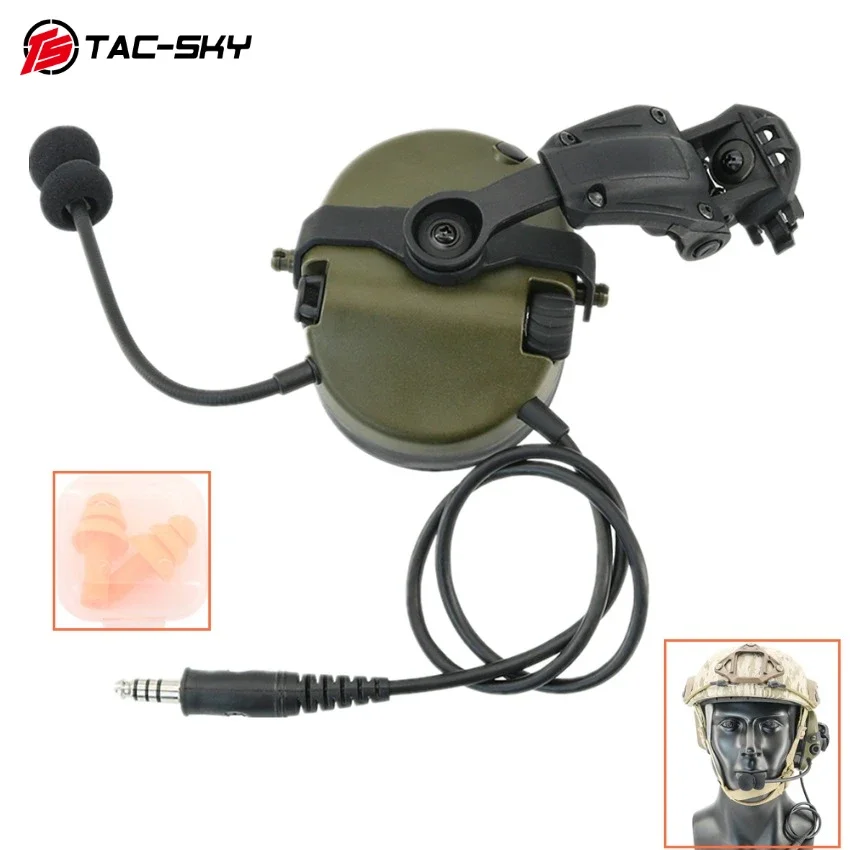 TAC-SKY Tactical Headset ARC Rail Mount Silicone Ear Muffs Single Side Headset wiht U94 PTT For Baofeng UV5R UV82 Walkie Talkies