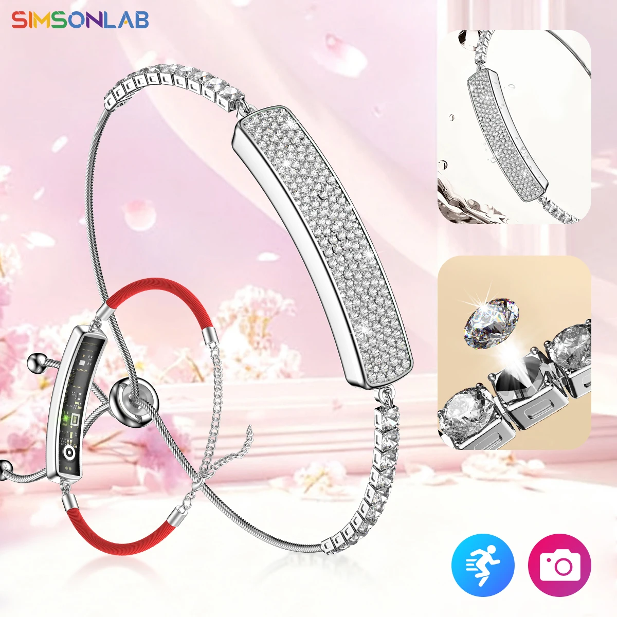 

SIMSONLAB Ladies Diamond Bracelet Health&Sleep Monitoring Women Sports Fitness Smart Band Smart Watch Women Gifts