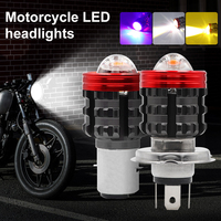 1pcs Motorcycle H4 LED Headlight Bulb LED Projector Lens Dual Halo Angel Devil Eye Hi/Lo Beam Laser Fog Lights Headlamp BA20D