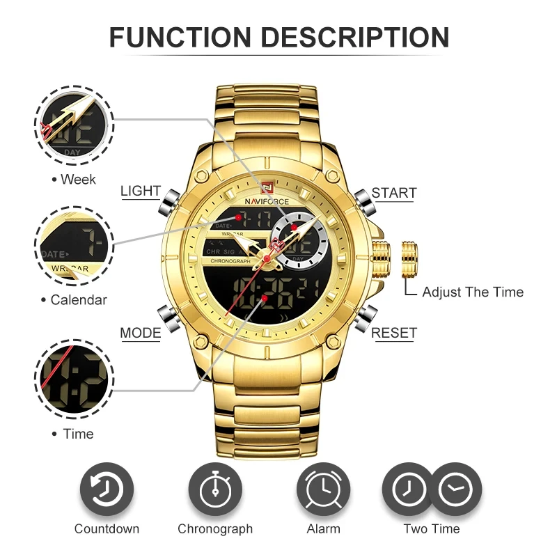 2024 NAVIFORCE Luxury Original Sports Men Wristwatch Quartz Steel Waterproof Digital Fashion Male Watch Relogio Masculino NF9163