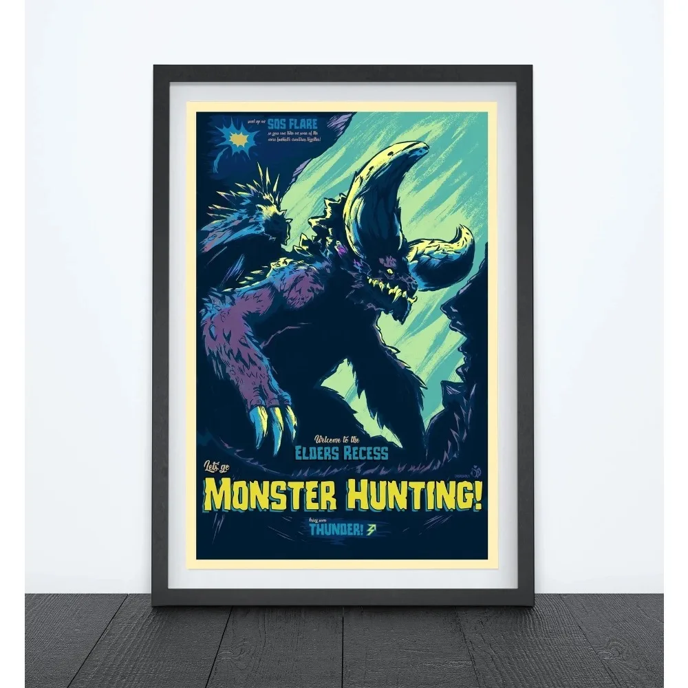 New 2022 Anime Game Poster Monster Hunter Canvas Painting Wall Art Monster Hunting Gamer Kawaii Room Decor Poster Aesthetics