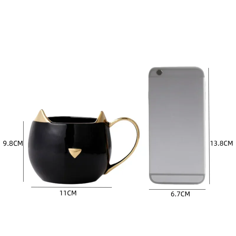 Cat Ears Ceramic Mug Golden Cat Shape Gold-plated Coffee Mugs Couple Breakfase Oat Milk Cup Christmas Valentine\'s Day Gift Mug