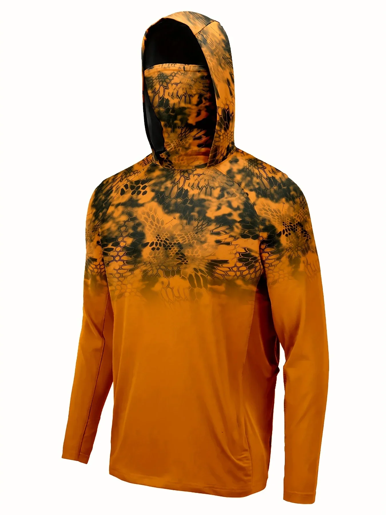 Outdoor Fishing Shirt Men Tie‑Dye Camouflage Hoodie With Face Cover Sun‑Protective Quick Dry Long Sleeve Fishing Wear Tops