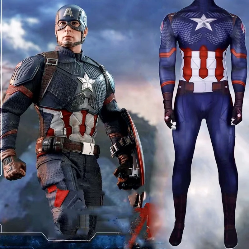 

2024 New Captain America Cosplay Costume The Avengers Superhero Steve Rogers Bodysuit Halloween Cosplay Costumes for Kids Aldult