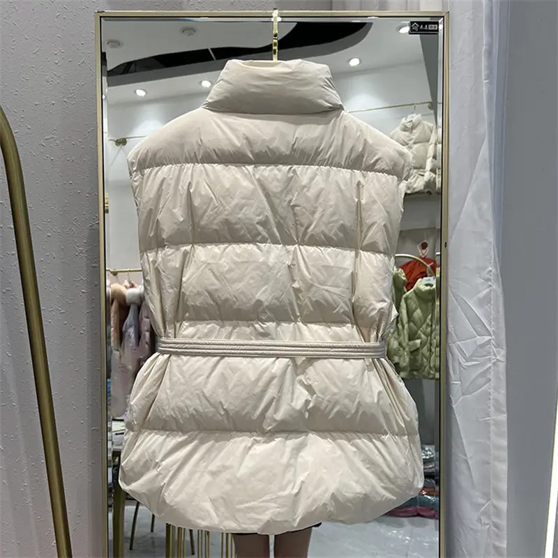 2022 nova jaqueta feminina curta para baixo coreano gola fina fina pato branco para baixo colete de inverno sem mangas outwear h2341