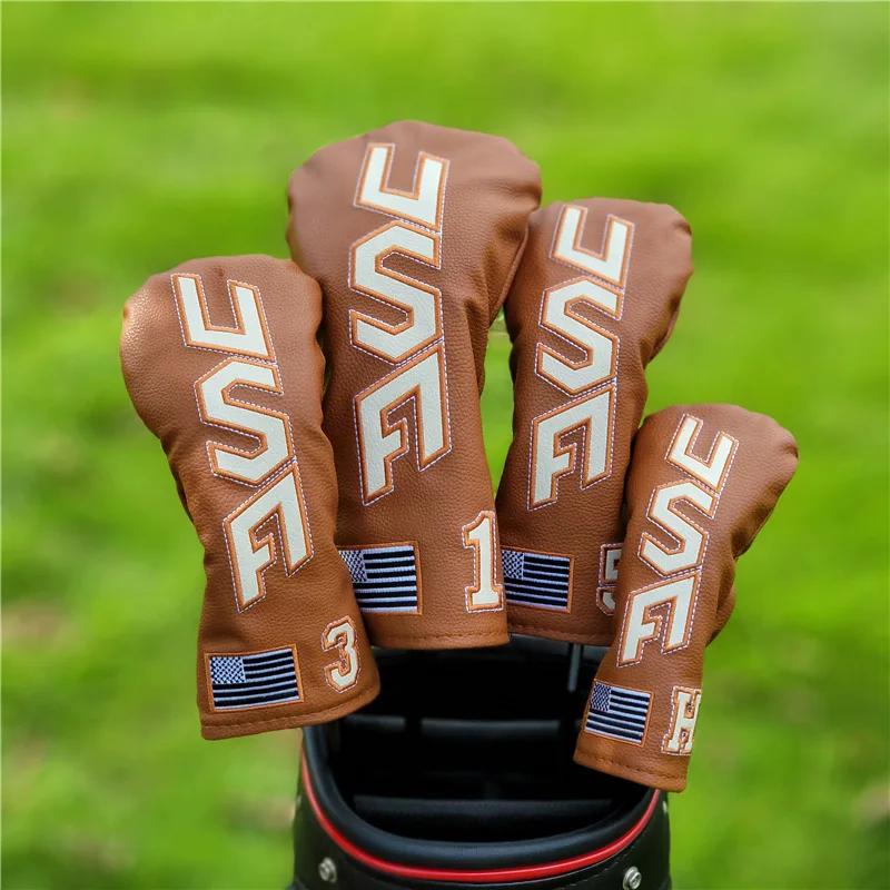 Simple golf Black Headcovers Cover USA Flag for Driver Head Covers Fairway Wood Head Covers Hybrid Pu Leather Waterproof Set