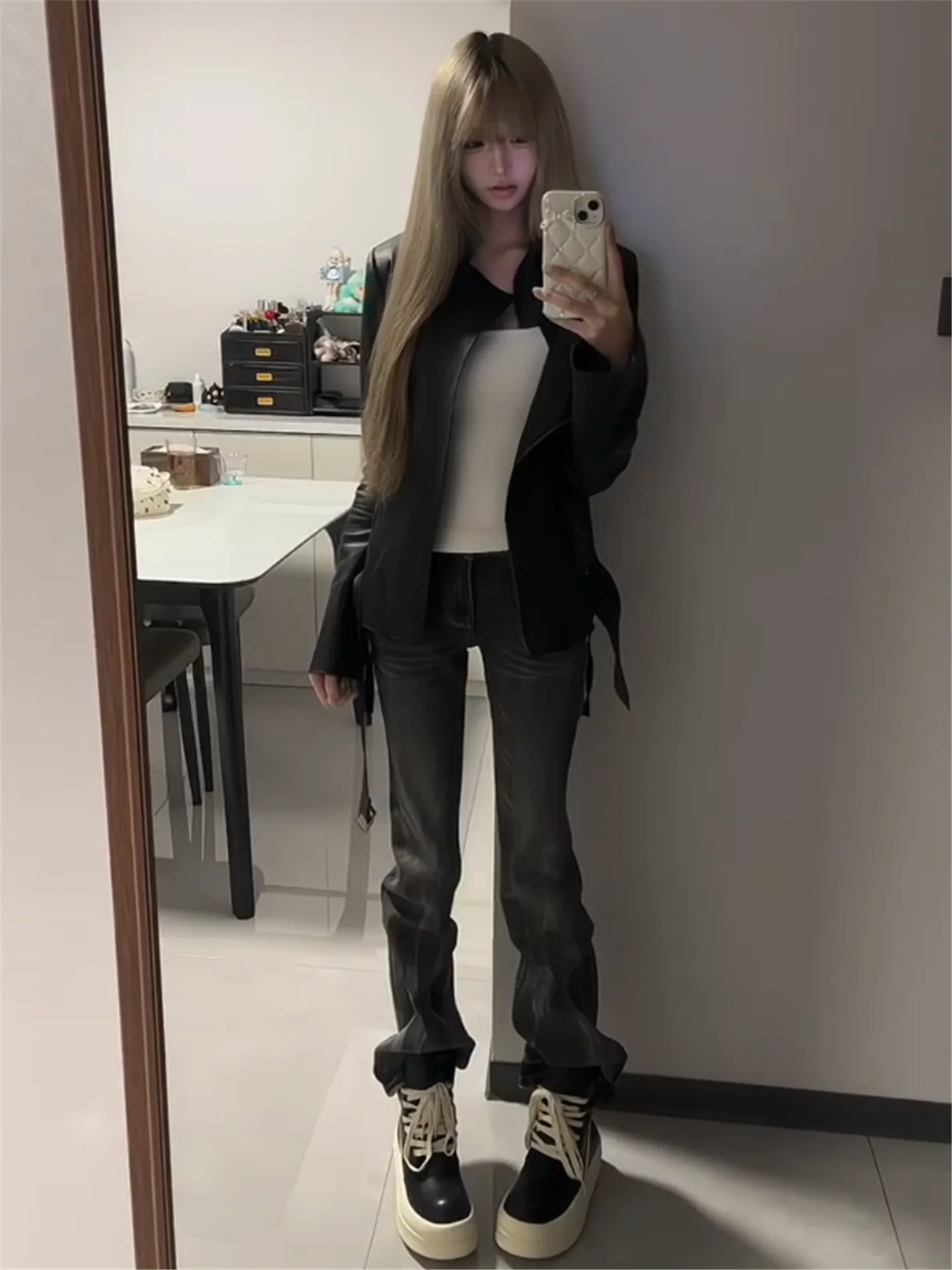 

Low Waist High Stretch Women's Skinny Jeans Black Scratch Design Boot Cut Cotton Blend Comfortable Fit Autumn Winter Pants